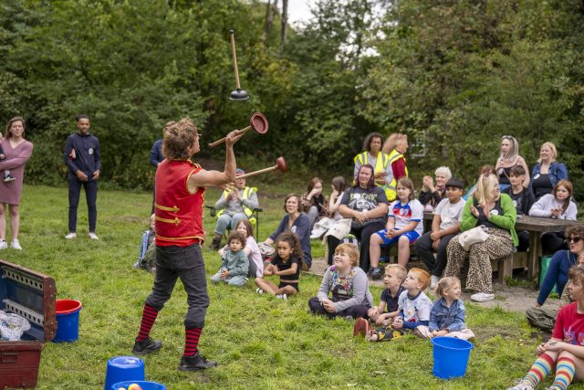 Circus artist doing a performance for community event